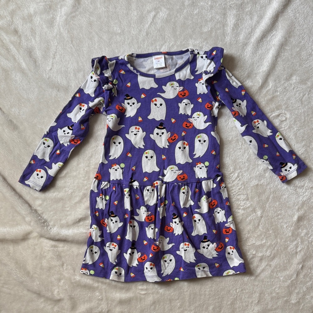 Purple Ghost Print Long Sleeve Dress
